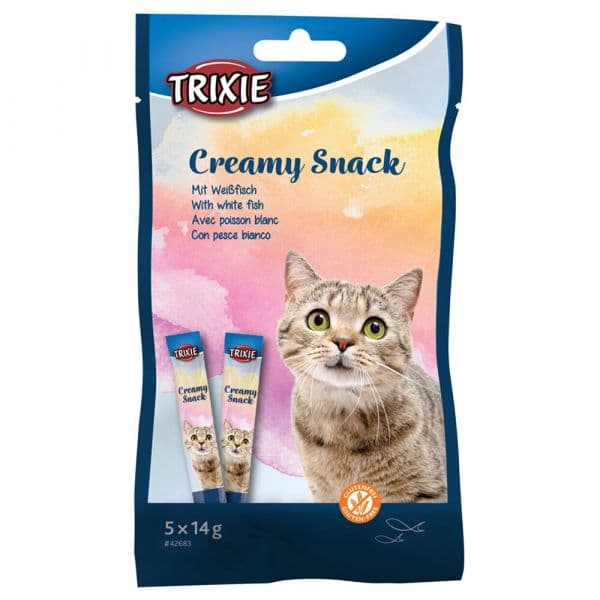 Trixie Creamy Snacks de Peixe Branco Snacks Líquidos para Gatos 5 x 14 gr
