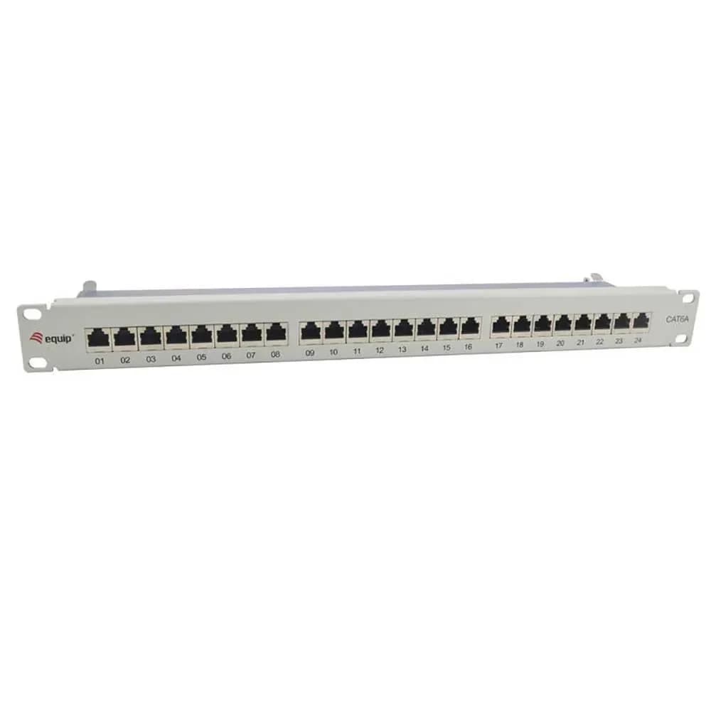 Equip Patch Panel 24 Portas RJ45 Cat.6A Blindado 19" 1U Cinza Claro
