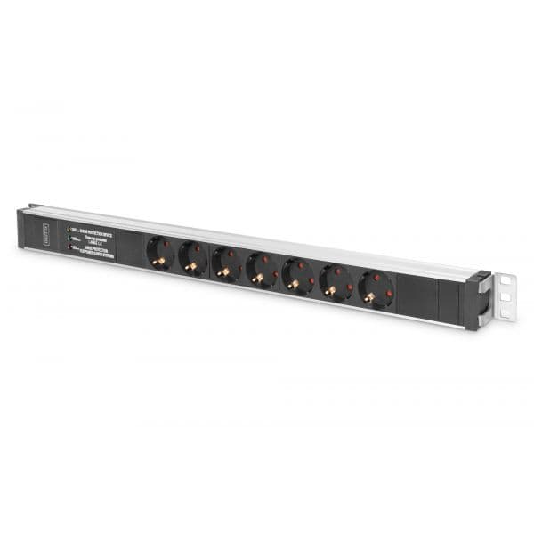 Digitus DN-95412 PDU com 7 Tomadas CA, 0U/1U, Preto/Prateado, Alumínio, com Interruptor