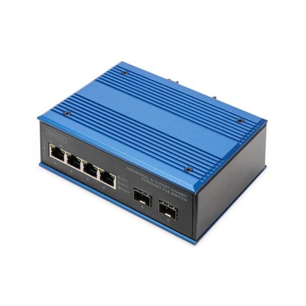 Digitus Switch Industrial Gigabit Ethernet PoE 4+2 Portas SC 20km Unmanaged Black/Blue DN-651149