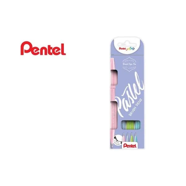 Pentel Marcador Ponta Pincel Touch Brush Sign Pastel 4 Cores