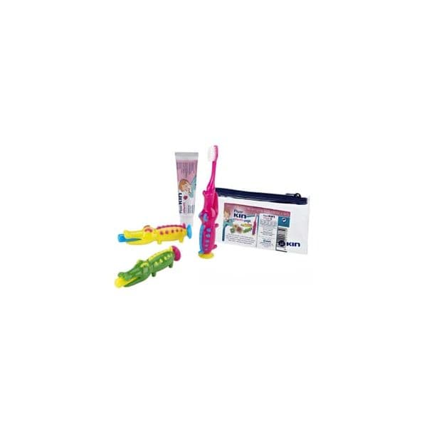 Kin Fluor Infantil Viagem Escova + Pasta Dentífrica Morango 1 Amarelo / 1 Azul