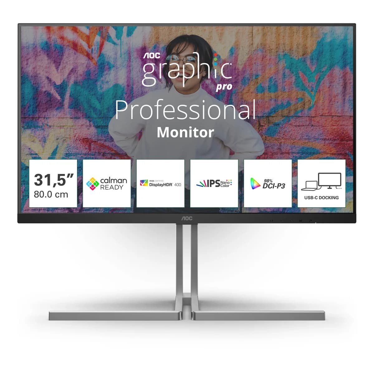 Monitor AOC 31.5" Graphic Pro U32U3CV 4K UHD 60Hz 4ms Nano IPS HDR 400 Adaptive-Sync USB-C