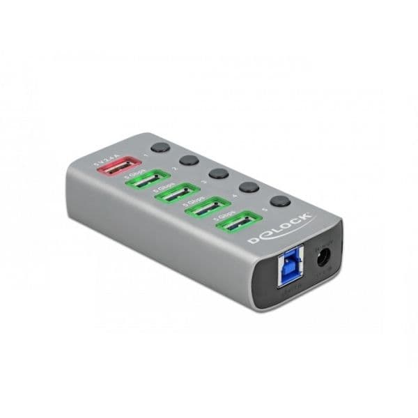 Delock 63263 Hub USB 3.2 Gen 1 4 Portas + 1 Carregamento Rápido USB-C PD 3.0