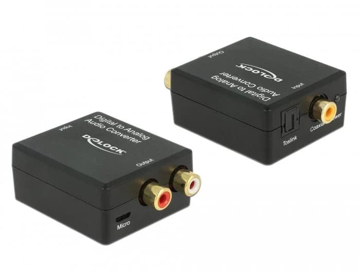 Delock Conversor de Áudio Digital Toslink Coaxial para RCA Black