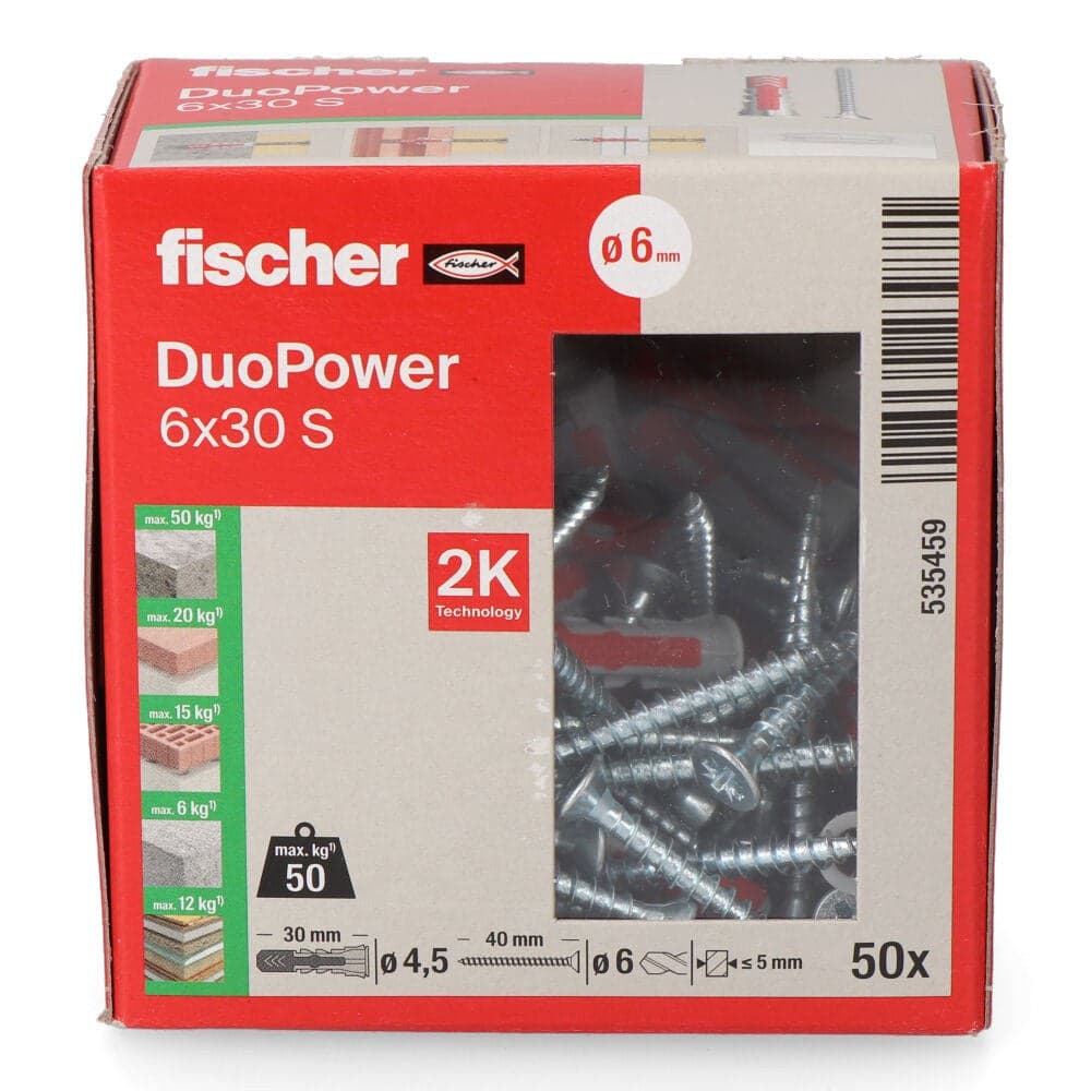 Fischer Bucha Duopower 6X30S + Parafuso 4,5X40mm Fischer 50 Peças - 555106