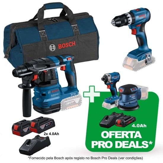 Bosch Professional Gsb18v-45 + Gbh18v-22 + 2x4ah + Gal18v + Bag Battery Drill e Hammer Set Azul,Preto