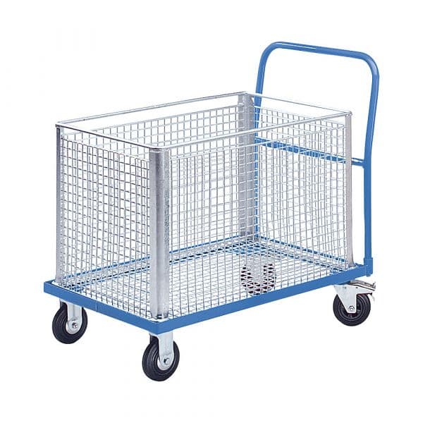 Eurokraft Carro de Armazém em Aço, Armação Cxl 830 X 580 mm, para Cestos de Arame, 200 Kg Azul Claro Ral 5012 - M7519-243396