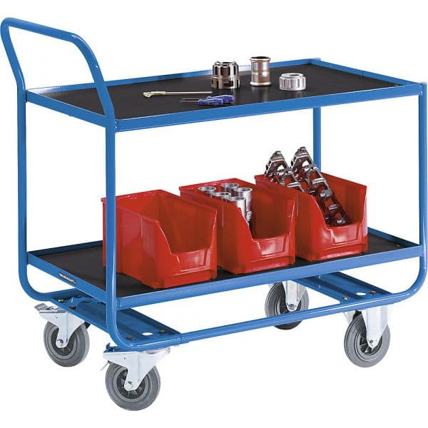 Eurokraftpro Mesa Rodas, 250 Kg, 2 Superfícies de Carga Rebordo em Aço, Pneus de Borracha Maciça Que Não Deixam Marcas Azul Claro Ral 5012, Preto - M1001090-944562