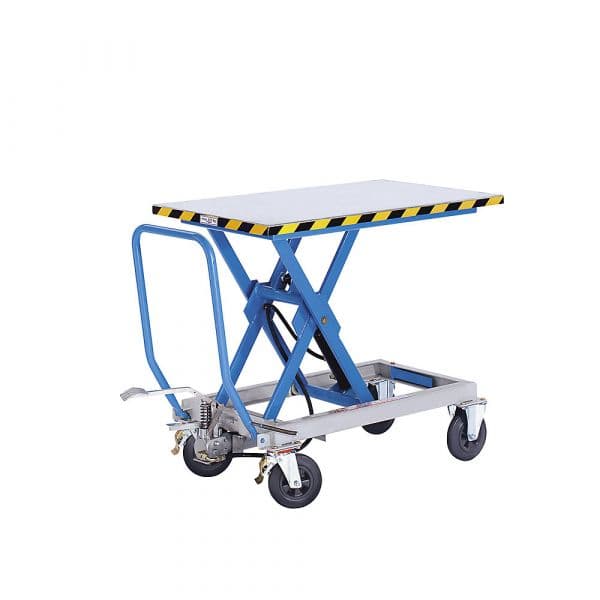 Eurokraft Carro de Plataforma de Elevação de Tesoura, Elevação Manual, 500 Kg, Pneus de Borracha Maciça Azul Claro Ral 5012 - M50148-977720