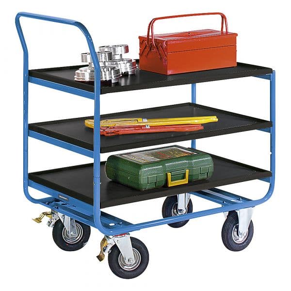 Eurokraftpro Mesa Rodas, 150 Kg, 3 Superfícies de Carga Rebordo, Pneumáticos Azul Claro Ral 5012, Preto - M1001091-985867