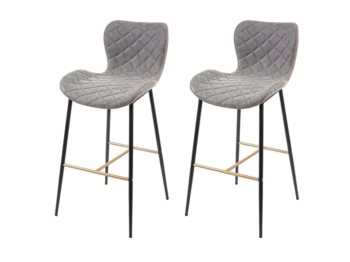Banco de bar MCW-E55 (conjunto de 2), imitação de pele camurça cinzenta