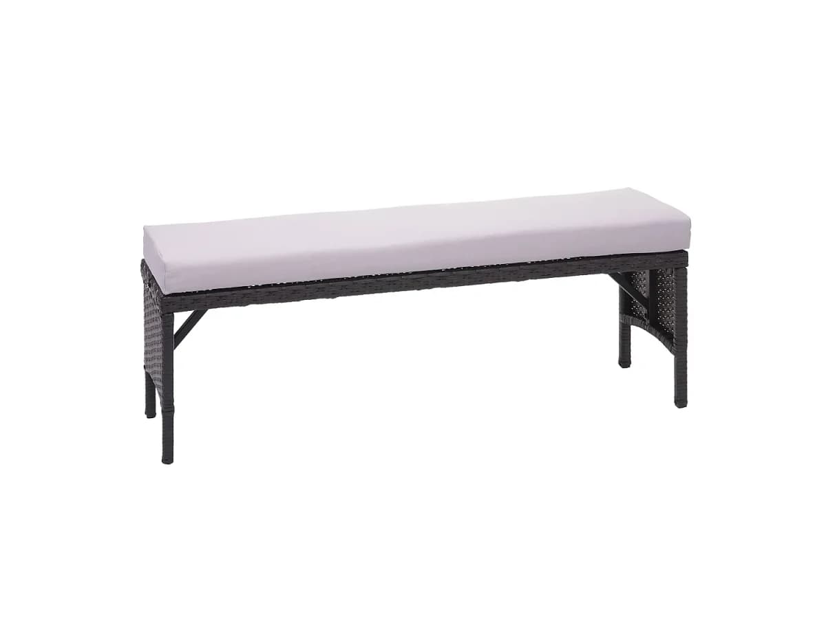 Banco em poli-rattan MCW-G16, preto, almofadas cinzento claro