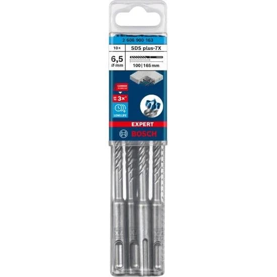 Broca EXPERT SDS plus-7X, 6,5 x 100 x 165 mm, 10 unidades refª 2608900163 BOSCH - 2608900163 - Ferramentaspro.pt