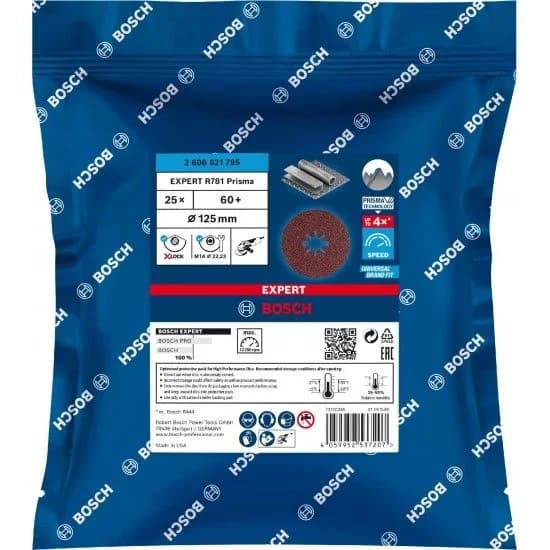 Disco de fibra X-LOCK EXPERT R781 Prisma Ceramic 125 mm, 22,23 mm, G 60 refª 2608621795 BOSCH - 2608621795 - Ferramentaspro.pt