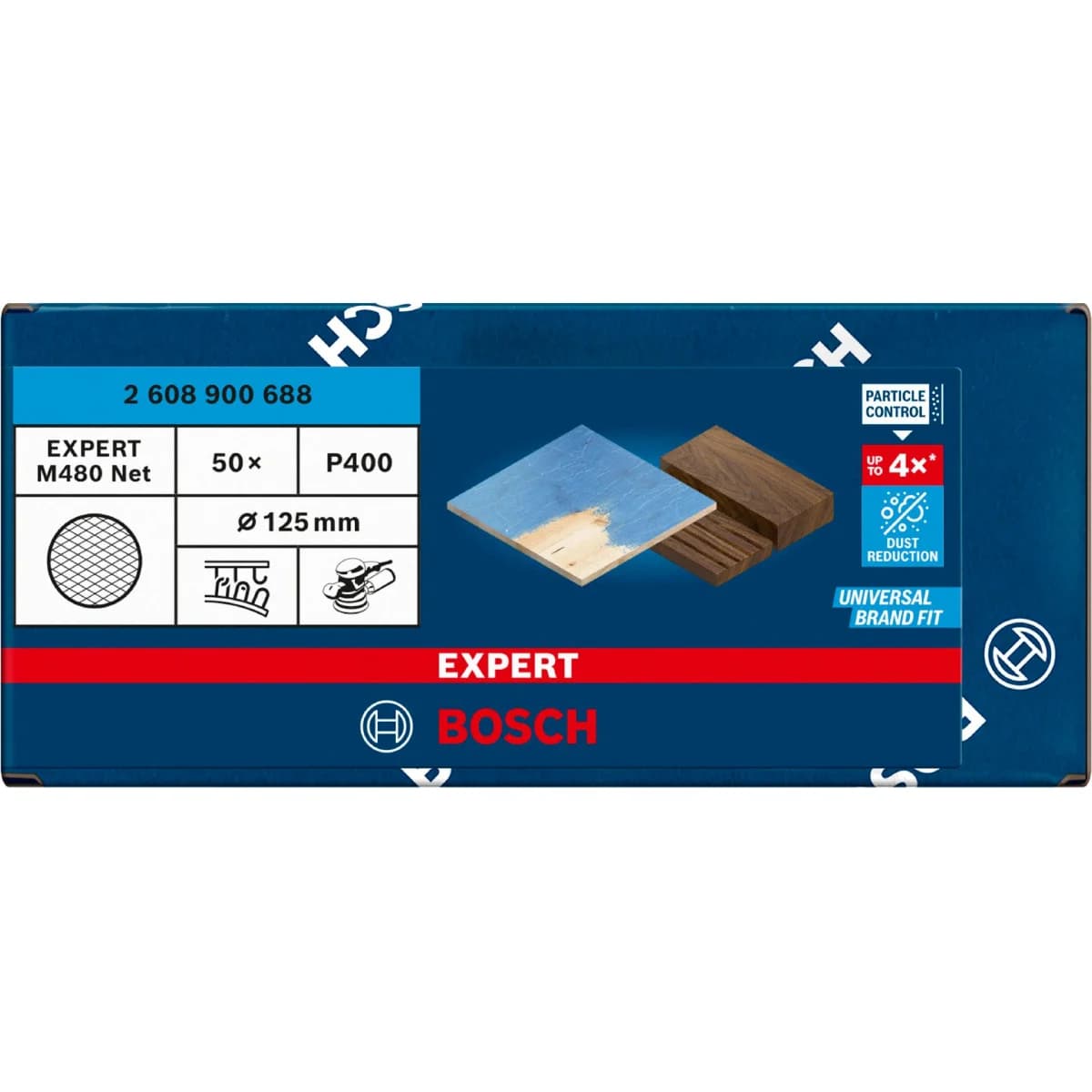 Rede de lixa EXPERT M480 para lixadeiras excêntricas 125 mm, G 400 50 un. refª 2608900688 BOSCH - 2608900688 - Ferramentaspro.pt