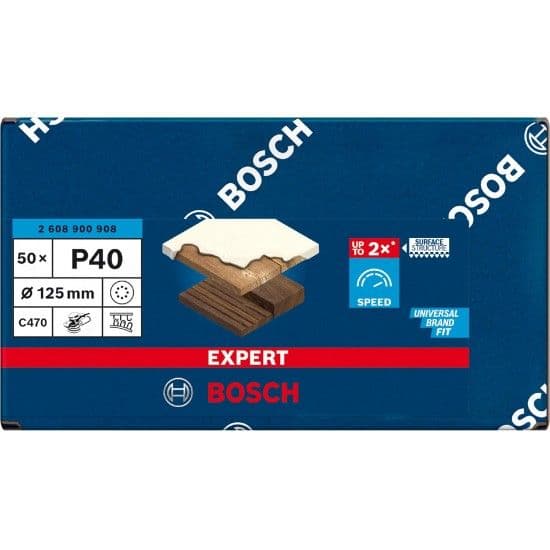 Bosch 50x Lixa Expert C470 para Lixadeira Ø125MM Grão 40 (2608900908)