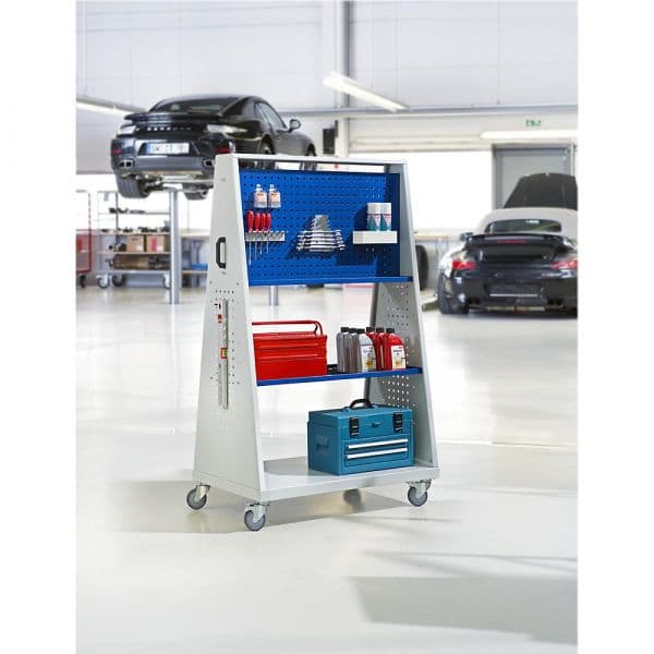 Eurokraft Carro de Ferramentas e Materiais, 2 Placas Perfuradas, 2 Prateleiras de Depósito, Cxlxa 1052 X 629 X 1690 mm Cinzento Claro Ral 7035, Azul Genciana Ral 5010 - M1255955-453308