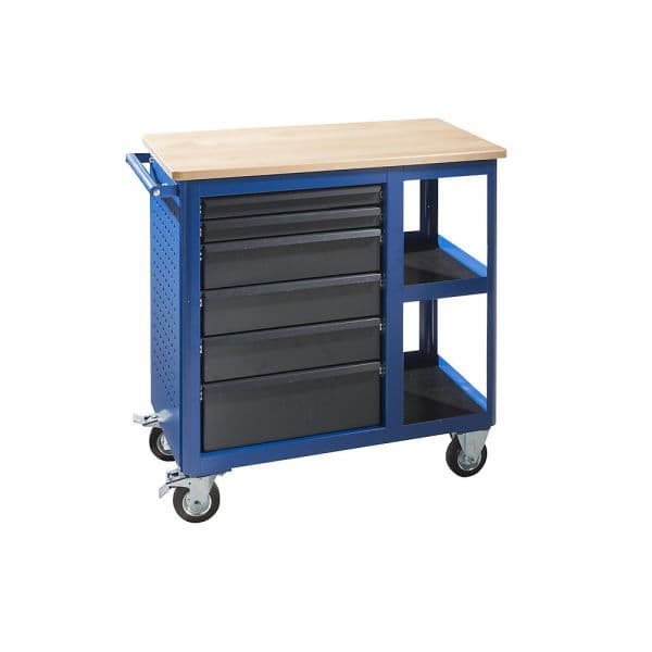 Kaiser+kraft Carro de Montagem, Largura 965 mm, 6 Gavetas + 2 Prateleiras, Corpo Azul Genciana - M1152896-175686