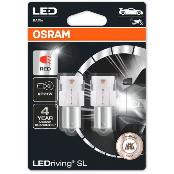 Osram Kit 2 Lâmpadas Led P21w 12v/2w Vermelho Ledriving Sl Vermelho - 7506DRP-02B