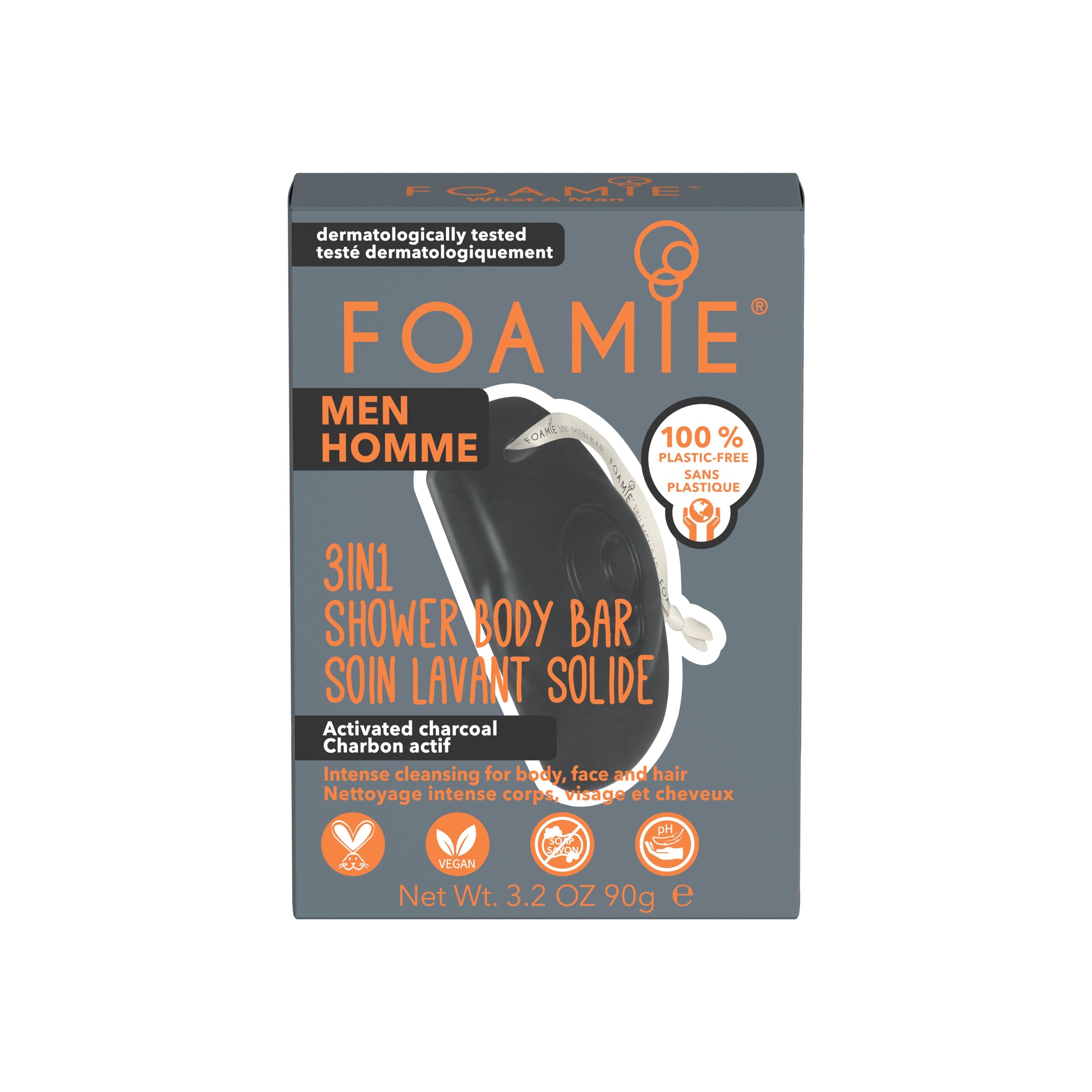 Foamie Man Bar 3in1 What A Man Hidratação e Limpeza Intensa Carvão Ativado 90g