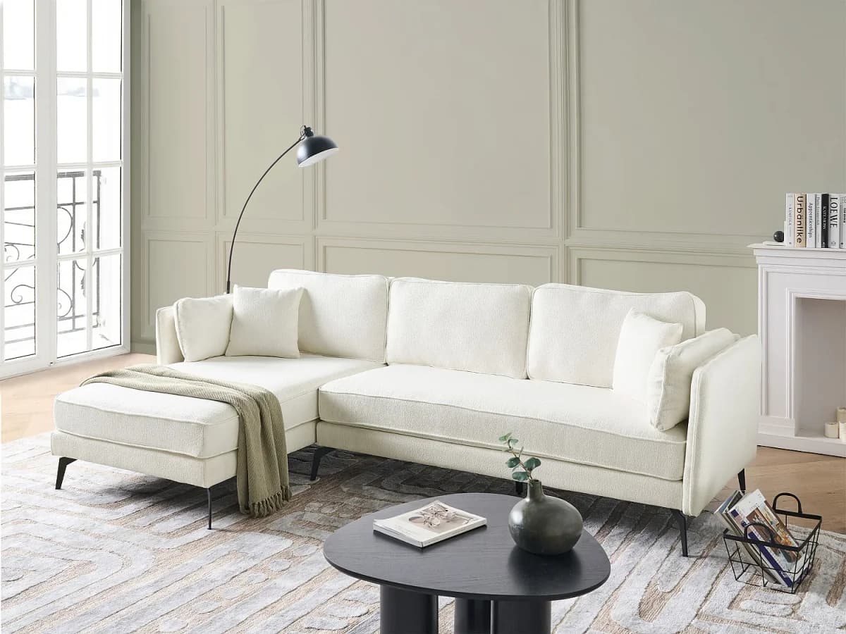 Sofá de canto ALTAN Bouclé Branco creme 3 lugares à direita