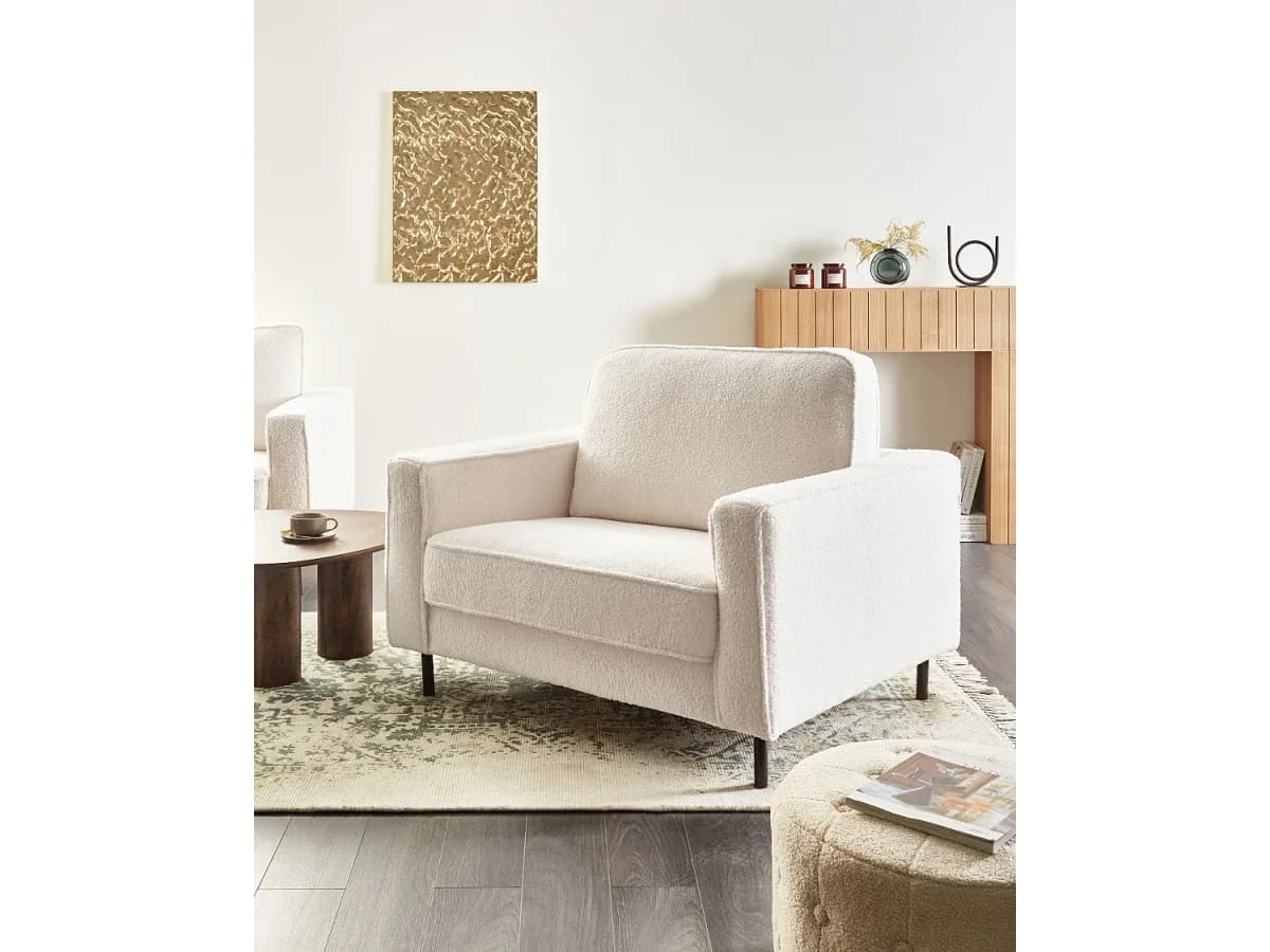 Poltrona SAVALEN Bouclé Branco