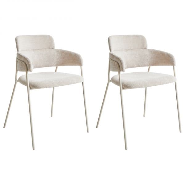 Beliani Conjunto de 2 Cadeiras de Jantar Estofadas em Cor Creme Claro com Repousa-braços e Estrutura em Metal Design Moderno