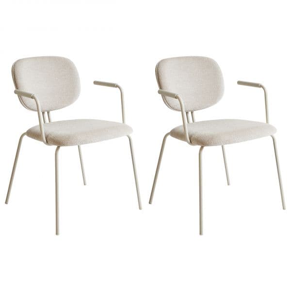 Beliani Conjunto de 2 Cadeiras de Jantar Estofadas em Cor Creme Claro com Repousa-braços em Metal de Design Moderno