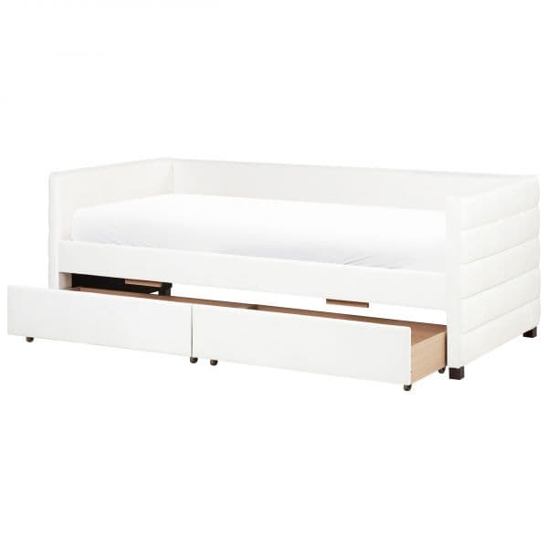 Beliani Cama de Solteiro com Arrumação em Veludo Branco-creme 90 x 200 cm com 2 Gavetas e Estrado de Ripas para Quarto Infantil de Estilo Elegante