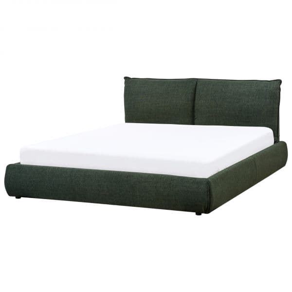Beliani Cama de Casal Estofada em Tecido Verde Escuro 160 x 200 cm com Base de Ripas e Cabeceira Grossa Acolchoada