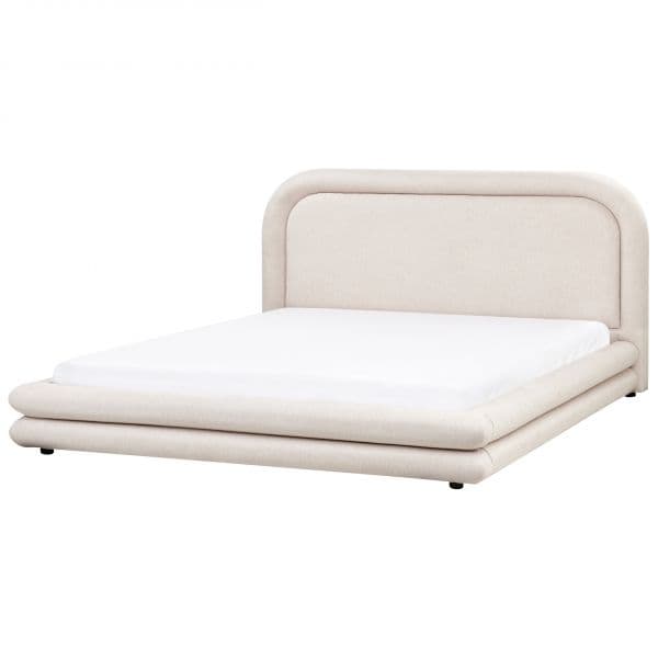 Beliani Cama Estofada em Linho Sintético Creme Claro 180 x 200 cm com Base Ripada