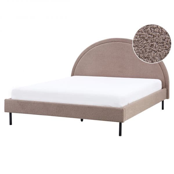 Beliani Cama de Casal em Bouclé Taupe 160 x 200 cm com Base de Ripas e Cabeceira Arredondada