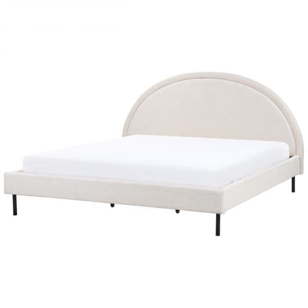 Beliani Cama de Casal em Tecido Creme Claro 180 x 200 cm com Base de Ripas e Cabeceira Arredondada