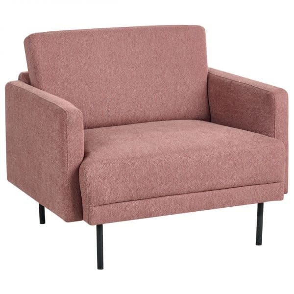 Beliani Poltrona em Tecido Rosa Repelente de Água Cadeirão para Sala de Estar Pernas de Metal Costas Almofadadas Peça Minimalista Moderna