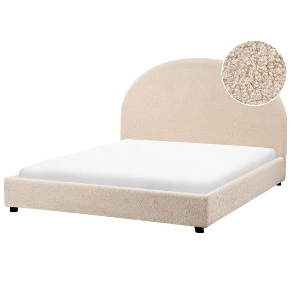 Beliani Cama de Casal Estofada em Tecido de Bouclé Creme 140 x 200 cm