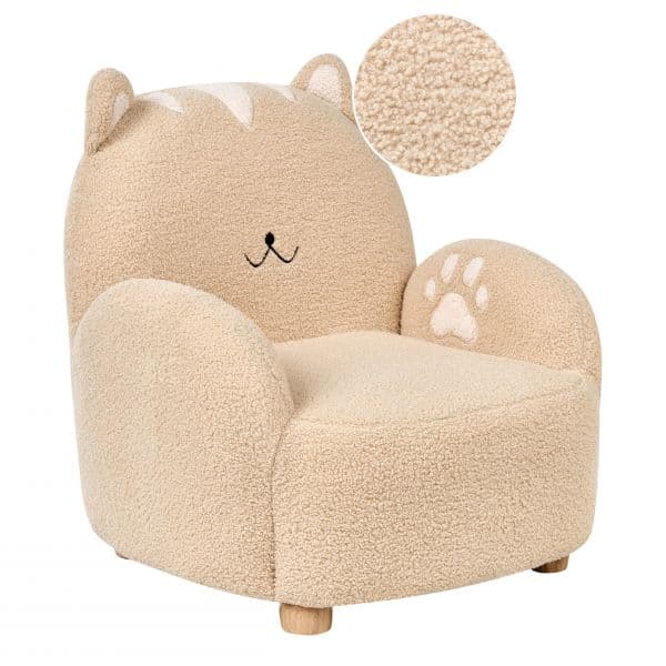 Beliani Poltrona Na Forma de Gato com Estofos em Bouclé Creme Perfil Baixo
