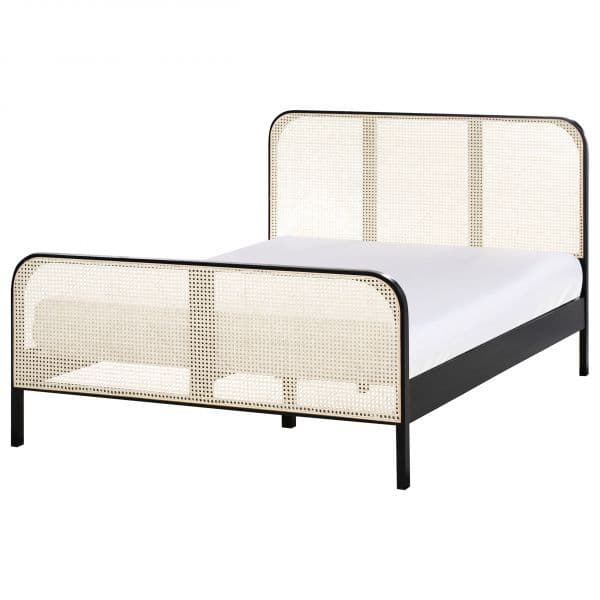 Beliani Cama de Casal em Madeira Preta 140 x 200 cm com Cabeceira em Trança Vienense de Estilo Rústico Minimalista