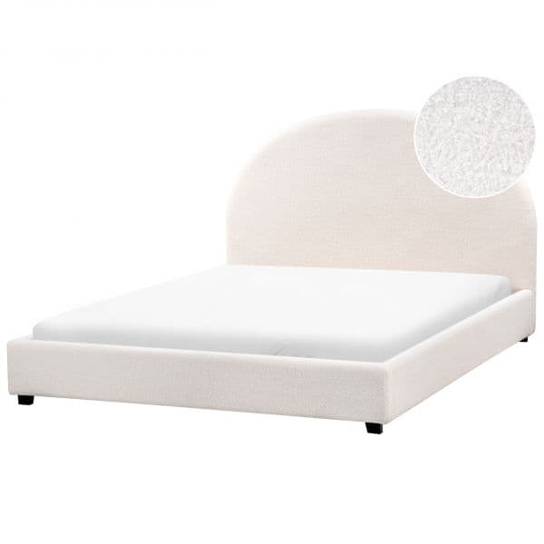 Beliani Cama de Casal Estofada em Tecido Bouclé Branco-creme 140 x 200 cm para Quarto Minimalista