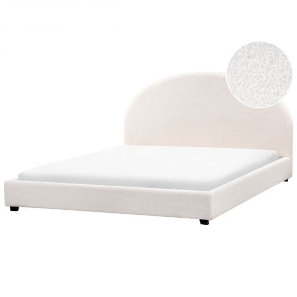 Beliani Cama de Casal Estofada em Tecido Bouclé Branco-creme 180 x 200 cm para Quarto Minimalista
