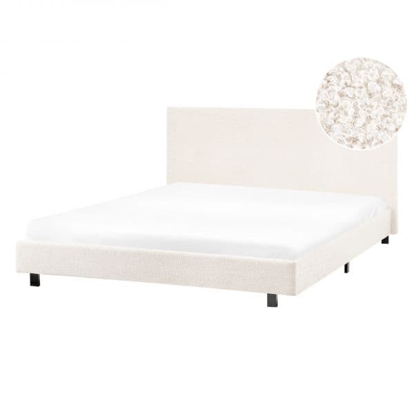 Beliani Estrutura de Cama de Casal em Tecido de Bouclé Branco-creme 140 x 200 cm Elegantes e Modernos