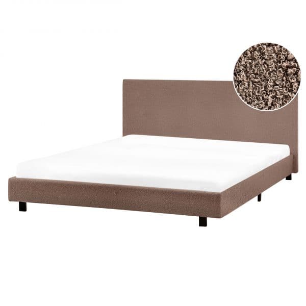 Beliani Estrutura de Cama de Casal em Tecido de Bouclé Castanho 180 x 200 cm Elegantes e Modernos