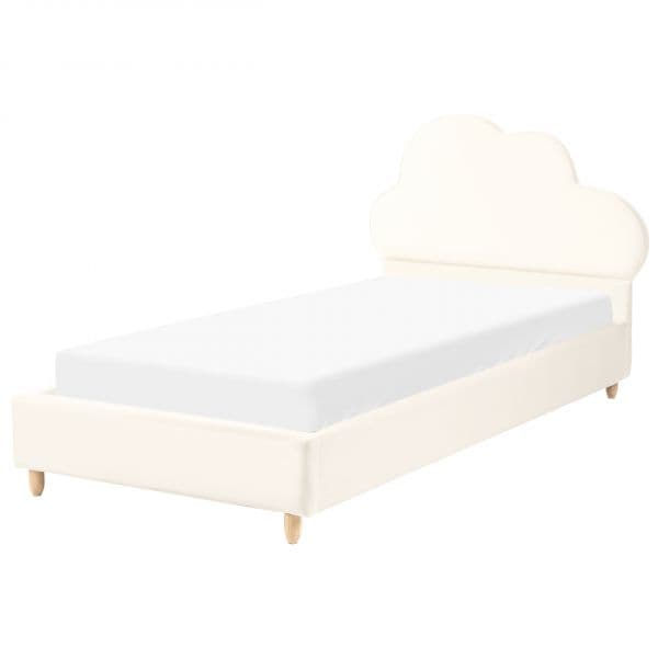 Beliani Cama Infantil Estofada em Veludo Creme Claro 90 x 200 cm com Cabeceira em Forma de Nuvem