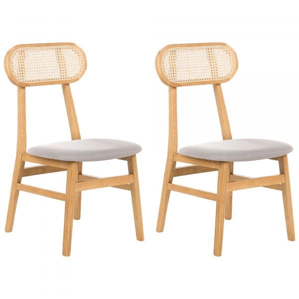 Beliani Conjunto 2 Cadeiras de Jantar Retro sem Braços Castanhas Claras com Assentos Poliéster e Encostos em Rattan Trançado Estrutura em Madeira