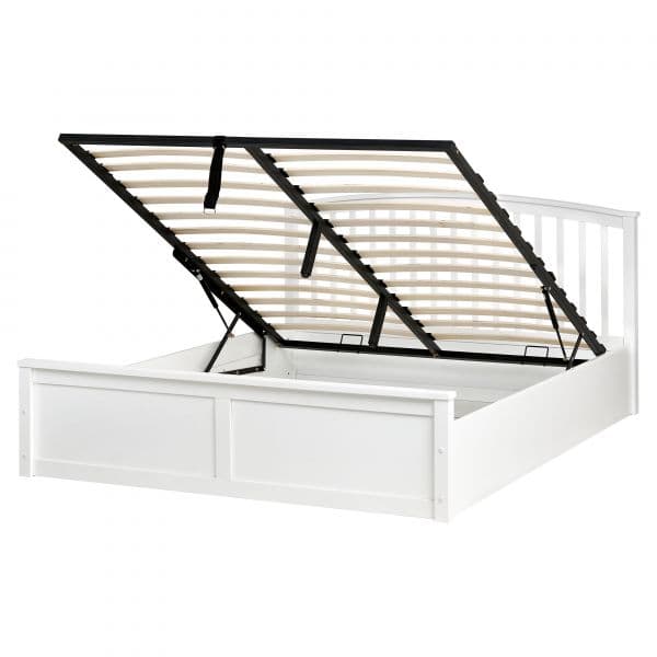 Beliani Cama Baú em Madeira de Pinho Branco Tamanho Duplo 160 x 200 cm com Compartimento de Arrumação Elevatório