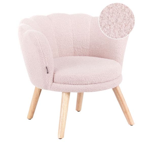 Beliani Poltrona com Estofos em Bouclé Rosa Pastel e Pernas de Madeira
