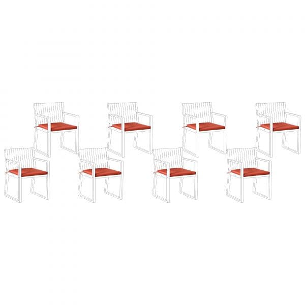 Beliani Conjunto de 8 Almofadas para Cadeiras de Jardim Vermelho em Tecido de Poliéster e Resistente aos UV