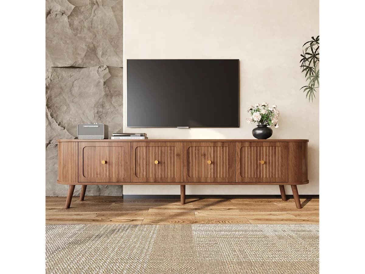 Móvel TV vintage 180x38x47 cm em madeira escura com 4 portas