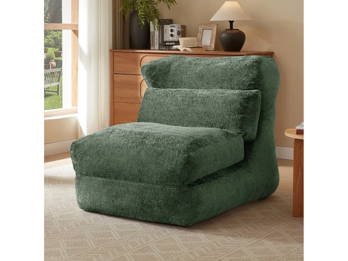 Poltrona/espreguiçadeira convertível em tecido verde - Para sala de estar e quarto