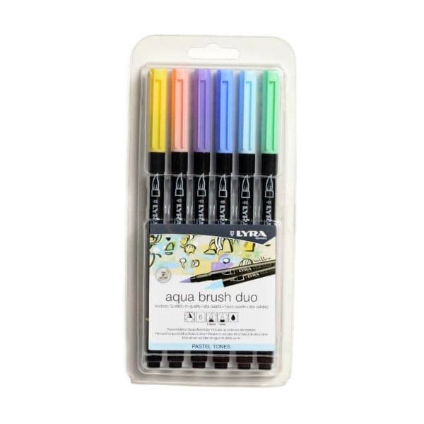 Lyra Aqua Brush Duo Marcadores Aguareláveis, Ponta Dupla, Tons Pastel, Pack de 6